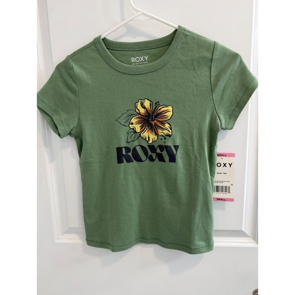 Roxy Baby Tee Olive Green Hibiscus Graphic T-Shirt RZ72050AYFSS Small